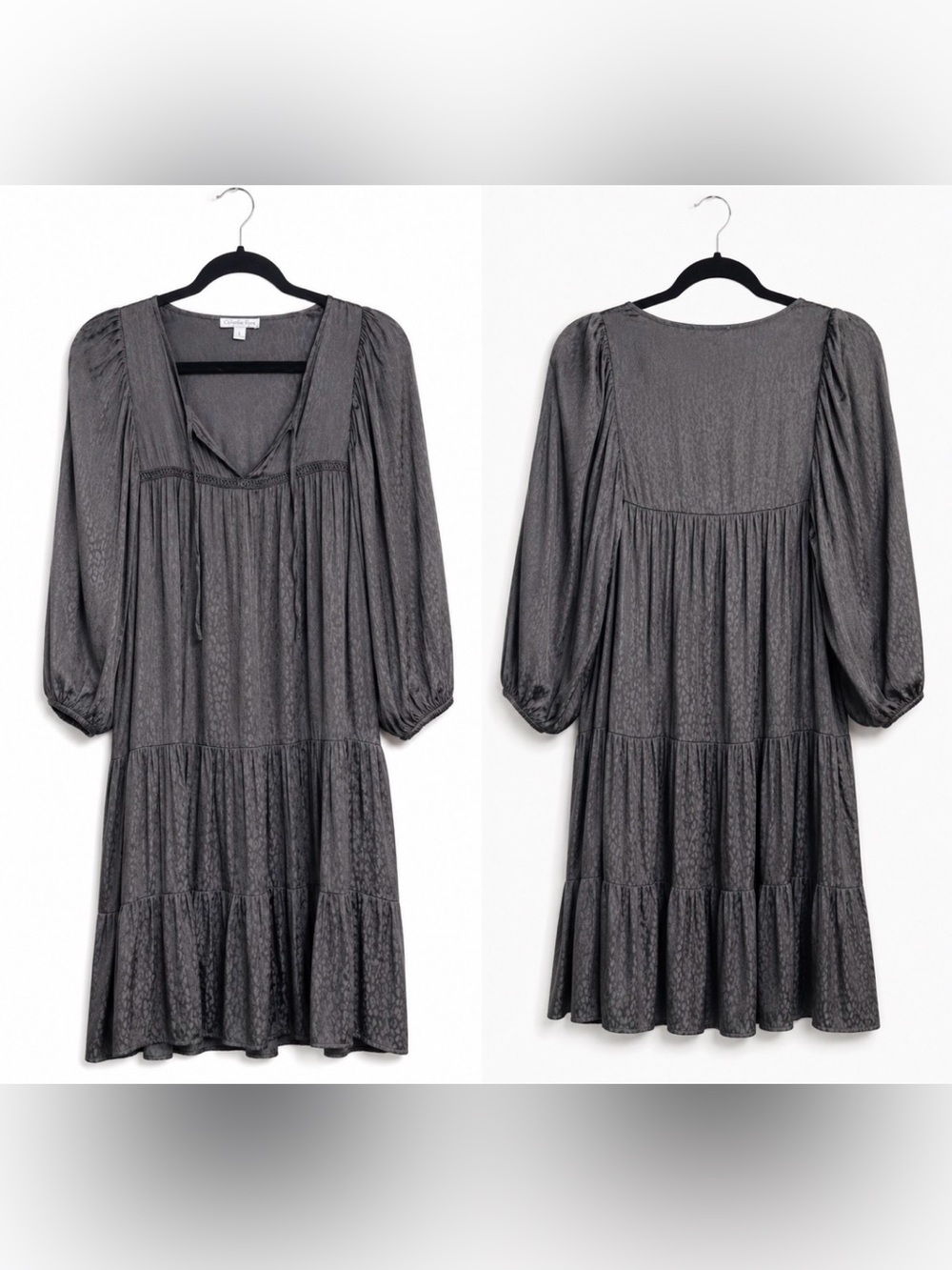 Ophelia Roe Black Cheetah Tiered Boho Dress Large